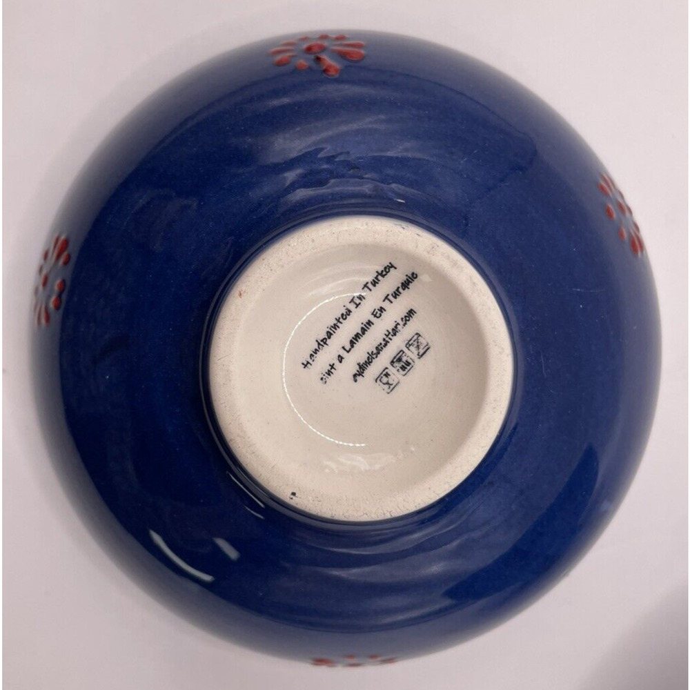 Hand Painted Stamped Turkish Ceramic Bowl Set Of 2 Hand Made 5" Diameter 2" Tall - Picture 7 of 10